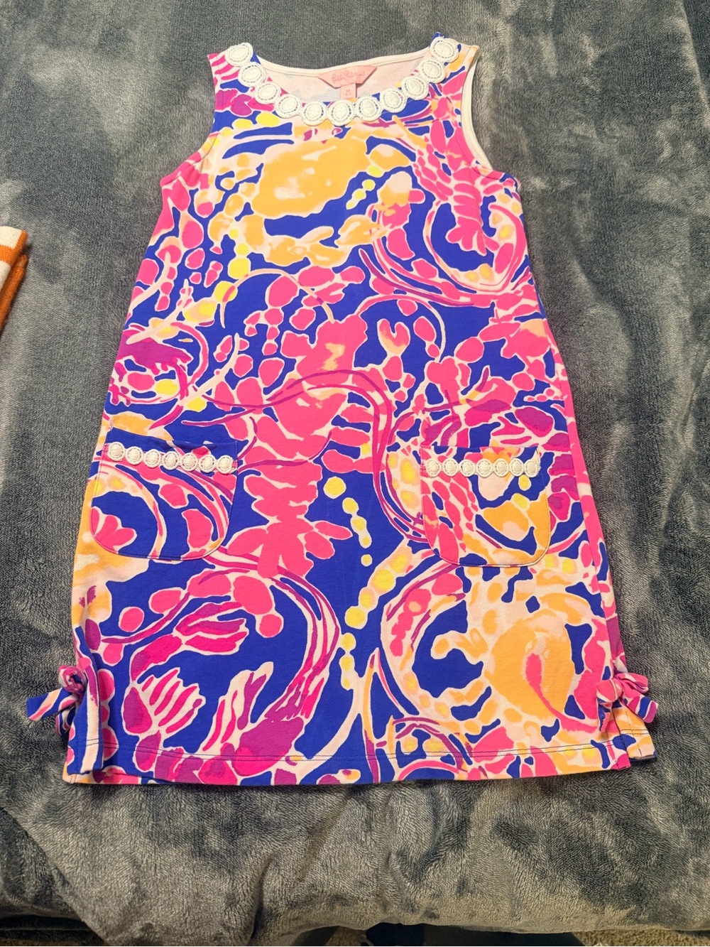Lilly Pulitzer Girls Sleeveless Floral Print Dress in Pink, Blue & Yellow